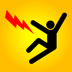 Illustration of lightning bolt next to stick figure with arms in air