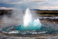 Geyser sending up hot water and steam